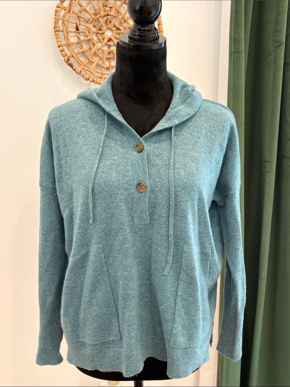 J. Crew Teal Hooded Cashmere  Pullover